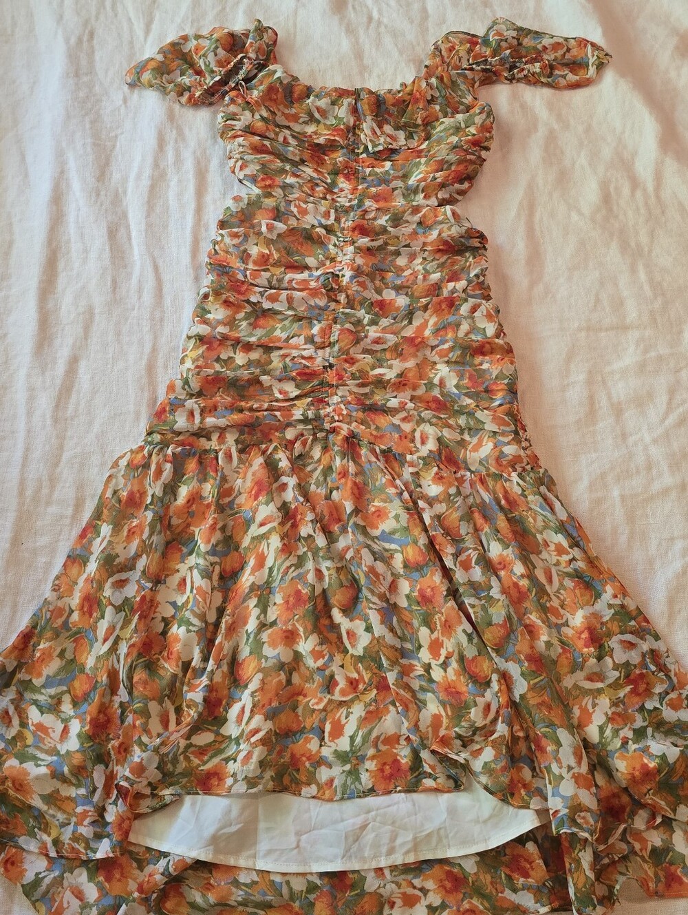 ASTR Floral Ruched Midi Dress With Cutouts